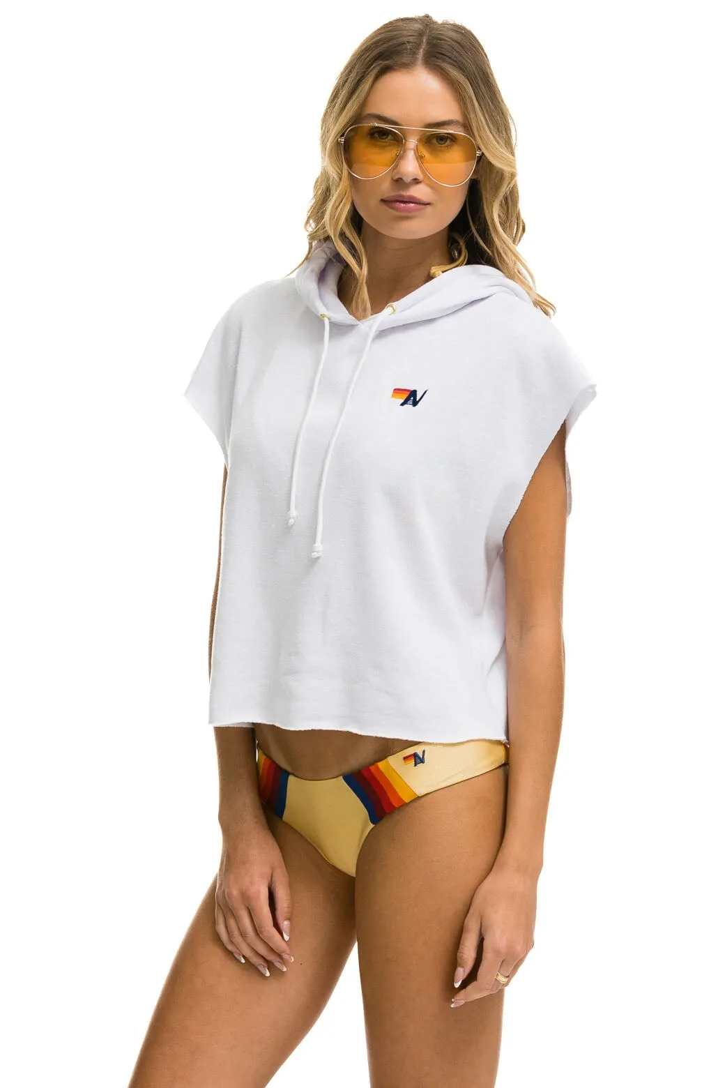 LOGO EMBROIDERY SLEEVELESS RELAXED CROPPED PULLOVER HOODIE - WHITE sold by Aviator Nation product image thumbnail 2