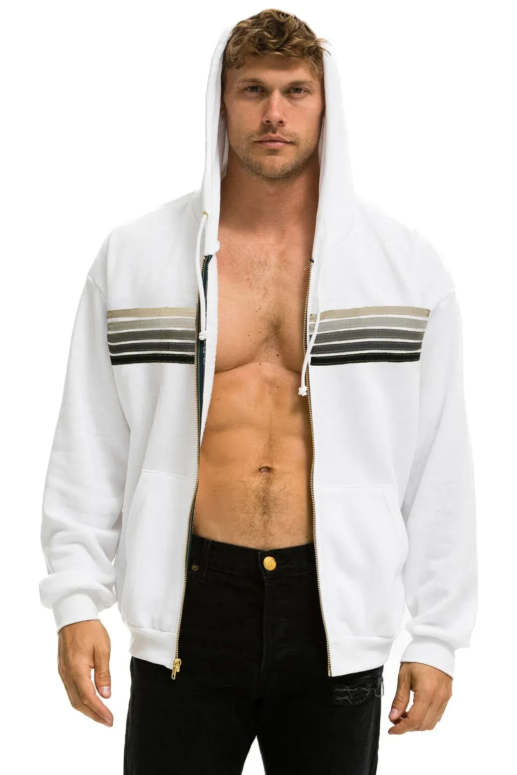 5 STRIPE RELAXED ZIP HOODIE - WHITE // GREY sold by Aviator Nation product image thumbnail 2