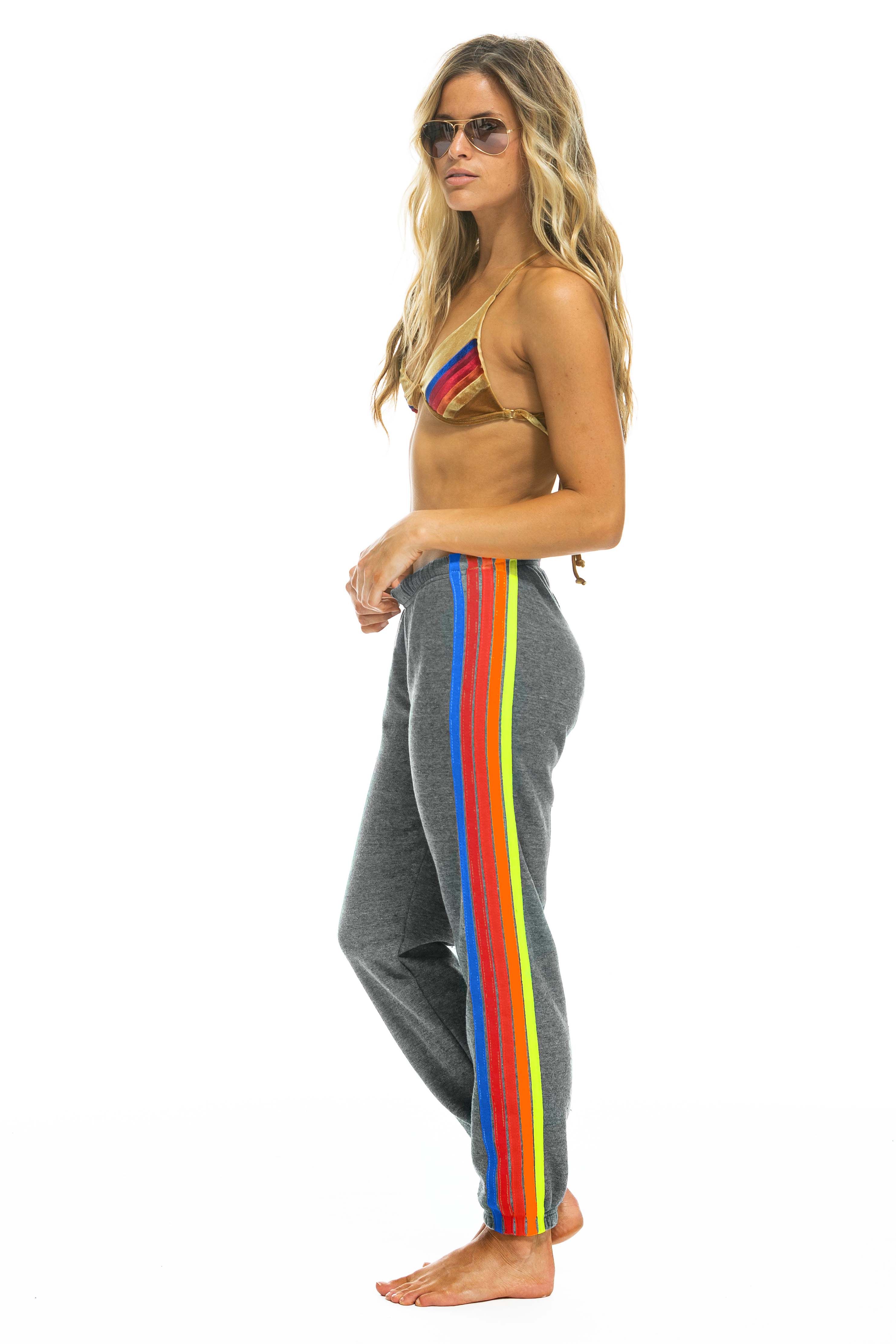 5 STRIPE SWEATPANTS - HEATHER GREY // NEON ORANGE sold by Aviator Nation