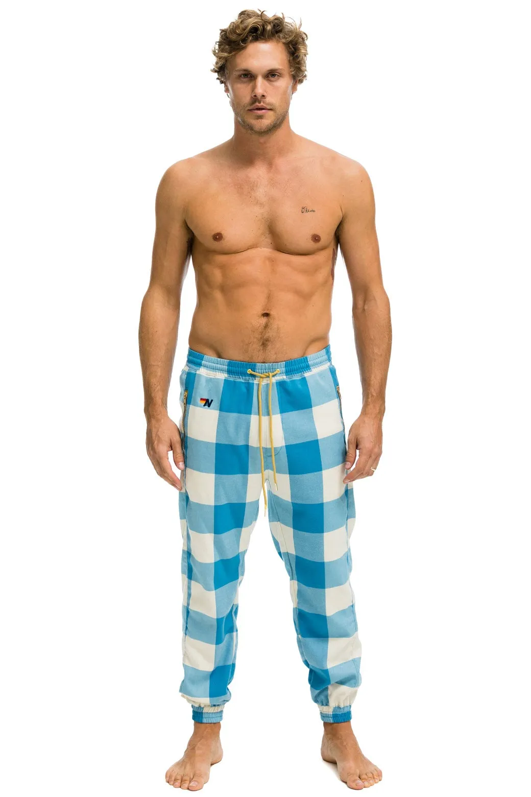 UNISEX PLAID LODGE PANT - SKY PLAID sold by Aviator Nation