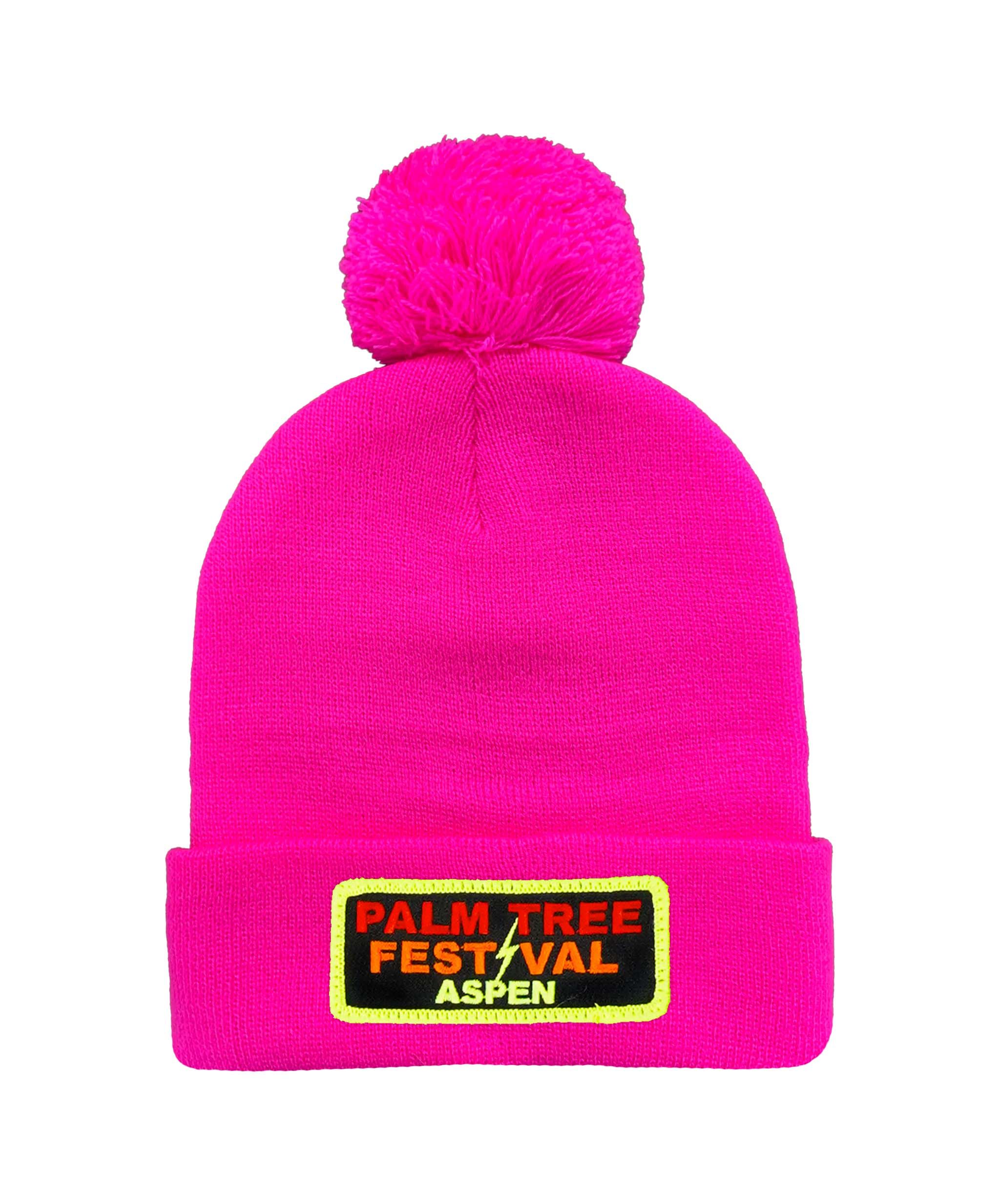 PALM TREE FESTIVAL ASPEN 2024 POM POM BEANIE - NEON PINK sold by Aviator Nation