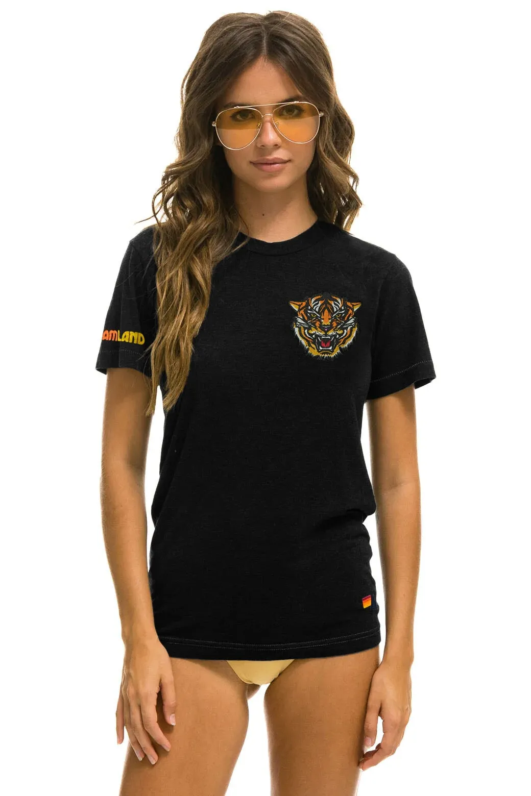 DREAMLAND TIGER SMALL PRINT CREW TEE - BLACK sold by Aviator Nation