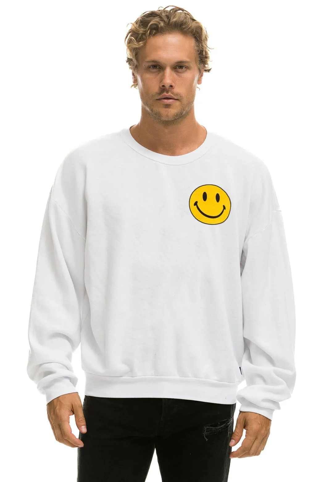 SMILEY 2 RELAXED LIGHT WEIGHT CREW SWEATSHIRT - WHITE sold by Aviator Nation product image thumbnail 2