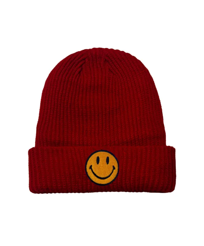 SMILEY RIB BEANIE - RED sold by Aviator Nation
