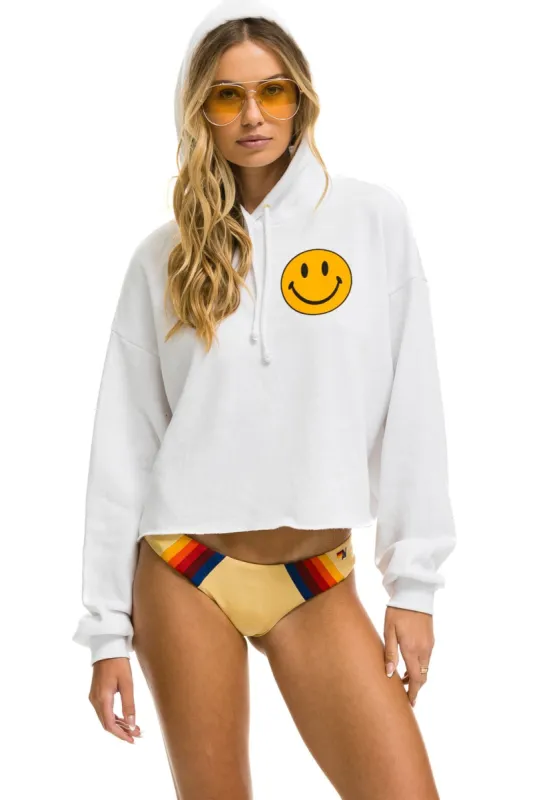 SMILEY 2 RELAXED CROPPED PULLOVER HOODIE - WHITE sold by Aviator Nation