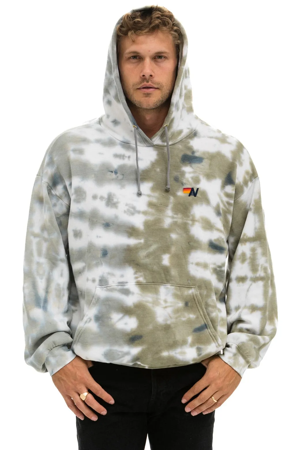 HAND DYED PULLOVER HOODIE RELAXED - TIE DYE GREY // OLIVE sold by Aviator Nation product image thumbnail 2
