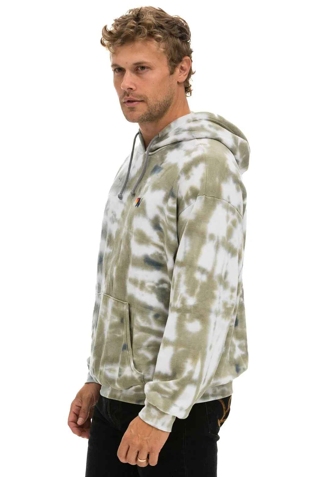 HAND DYED PULLOVER HOODIE RELAXED - TIE DYE GREY // OLIVE sold by Aviator Nation product image thumbnail 4