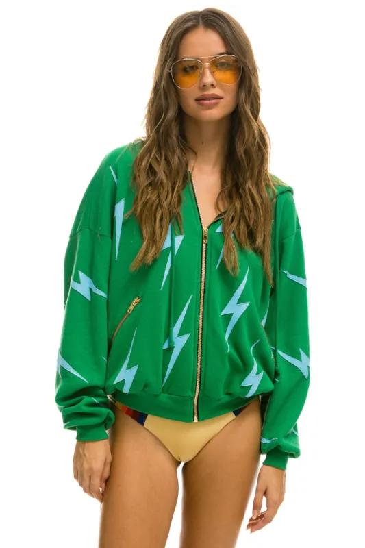 BOLT STITCH REPEAT RELAXED ZIP HOODIE WITH POCKET ZIPPERS - KELLY GREEN // BLUE sold by Aviator Nation