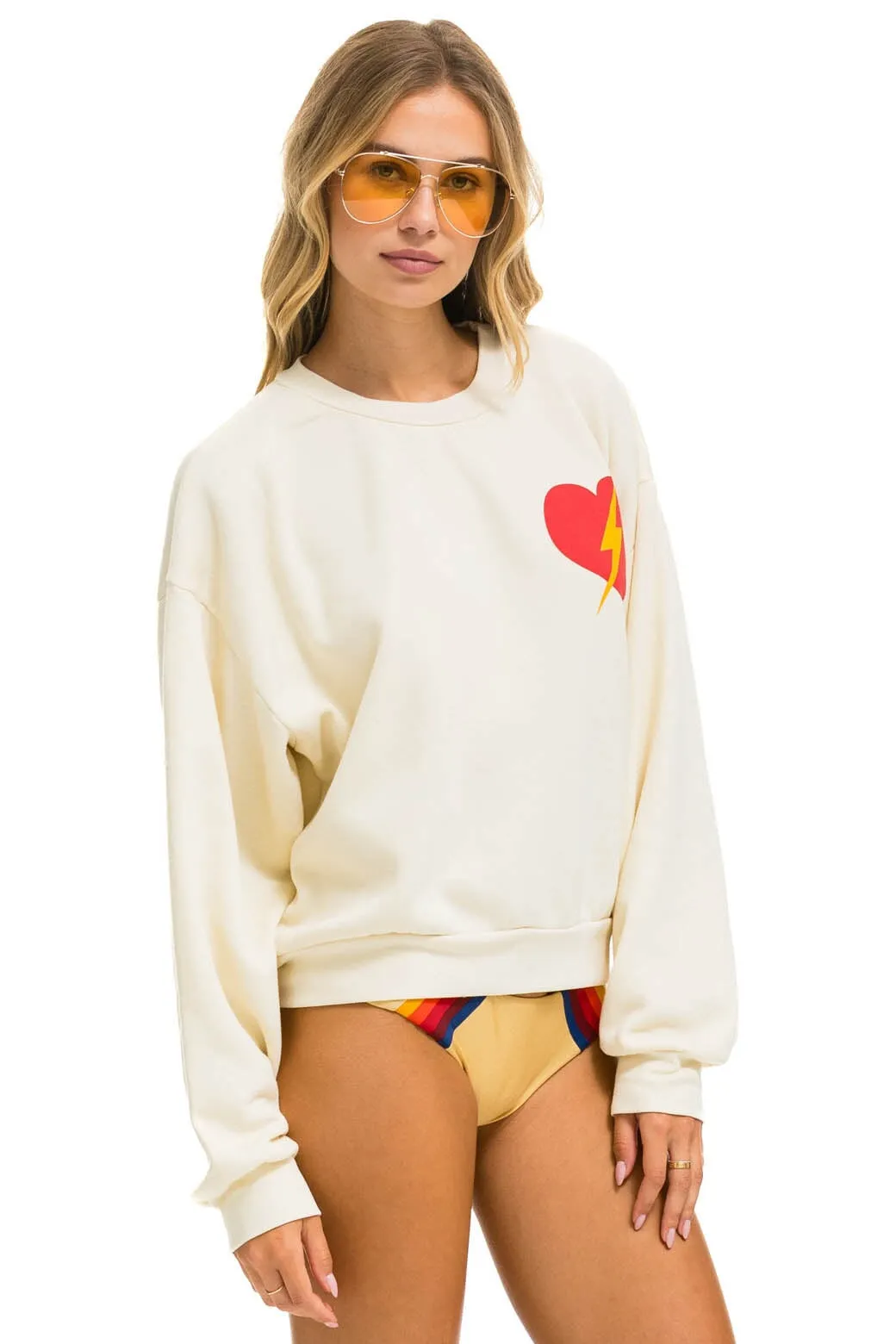 BOLT HEART RELAXED CREW SWEATSHIRT - VINTAGE WHITE sold by Aviator Nation product image thumbnail 4