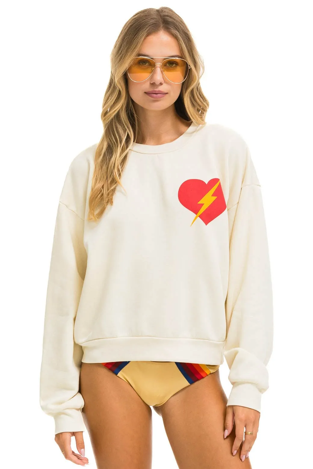 BOLT HEART RELAXED CREW SWEATSHIRT - VINTAGE WHITE sold by Aviator Nation