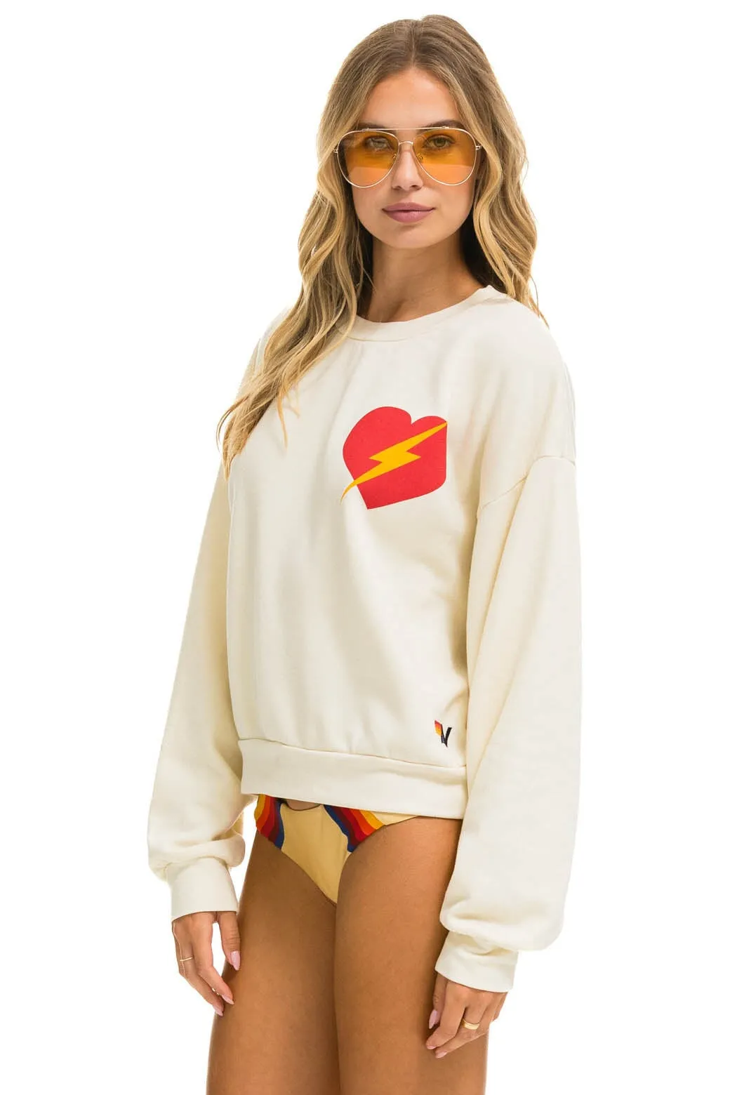 BOLT HEART RELAXED CREW SWEATSHIRT - VINTAGE WHITE sold by Aviator Nation product image thumbnail 2
