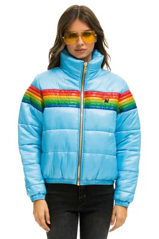 6 STRIPE LUXE APRES PUFFER JACKET - GLOSSY SKY sold by Aviator Nation