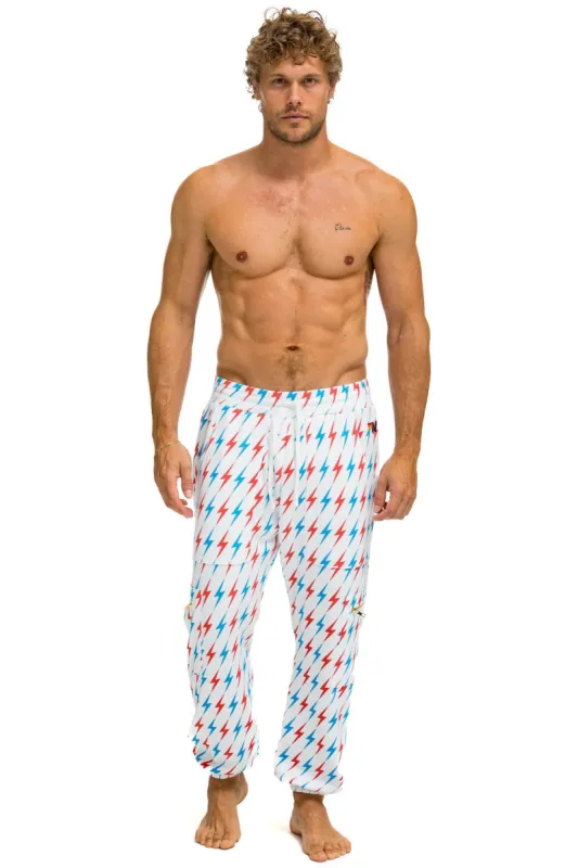 AVIATOR BOLT EMBROIDERY SWEATPANTS - WHITE // USA sold by Aviator Nation