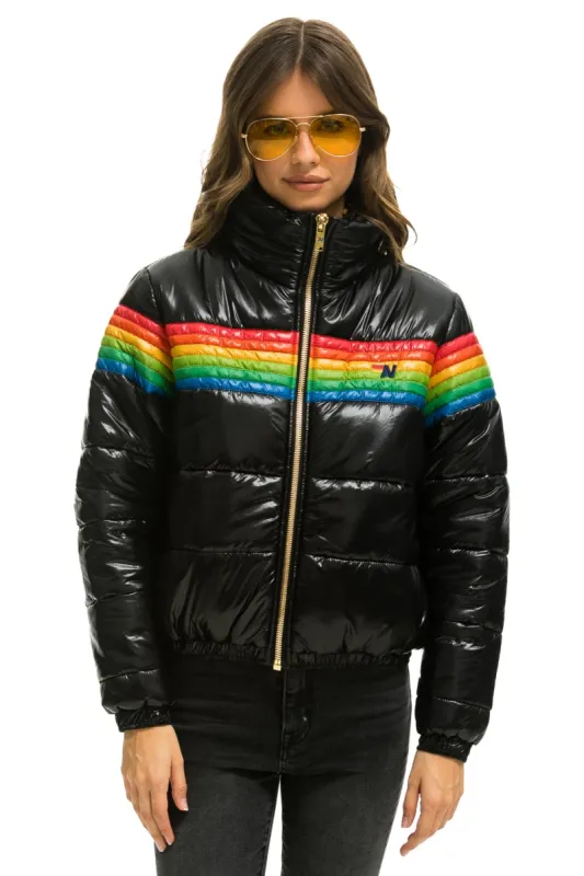 6 STRIPE LUXE APRES PUFFER JACKET - GLOSSY BLACK sold by Aviator Nation