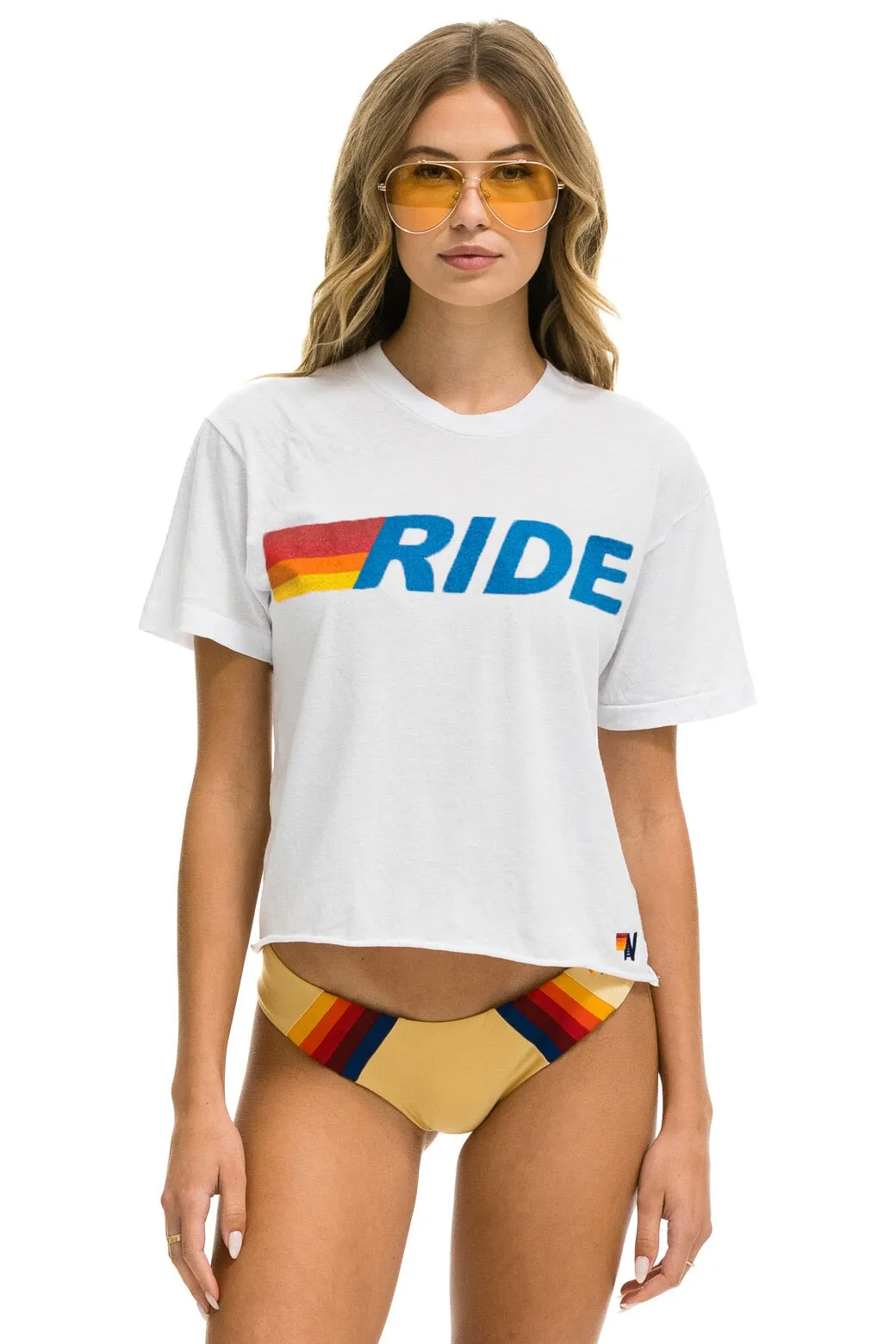 RIDE LOGO BOYFRIEND TEE - WHITE sold by Aviator Nation