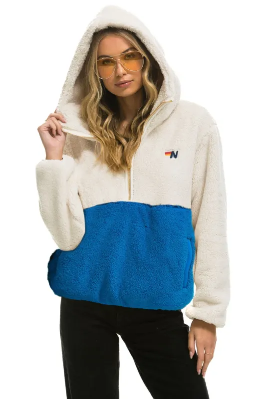 TEDDY UNISEX HOODED HALF ZIP COLOR BLOCK JACKET - VINTAGE WHITE sold by Aviator Nation