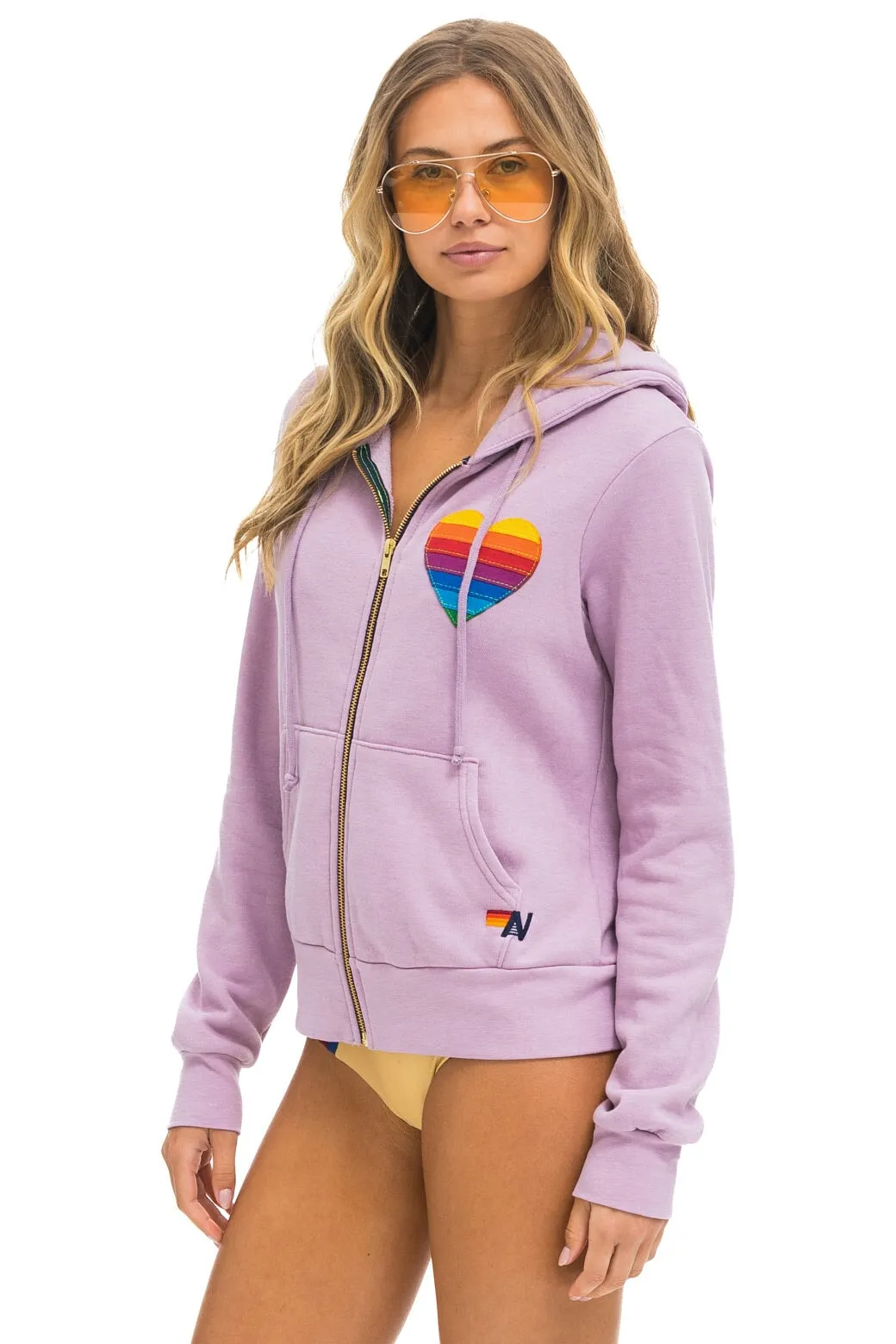 RAINBOW HEART STITCH ZIP HOODIE - MAUVE sold by Aviator Nation product image thumbnail 2