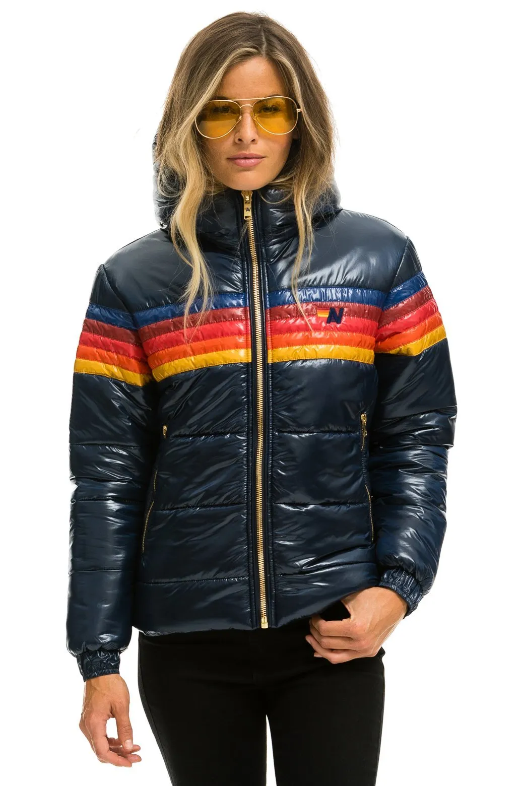 5 STRIPE TREKKER JACKET - GLOSSY NAVY sold by Aviator Nation