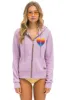 RAINBOW HEART STITCH ZIP HOODIE - MAUVE sold by Aviator Nation