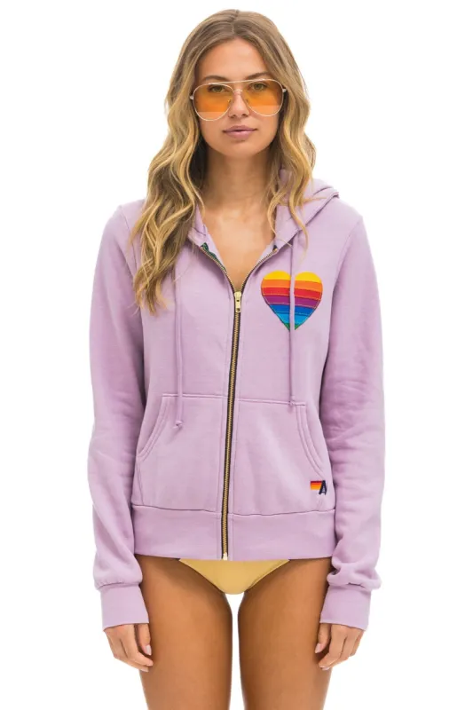RAINBOW HEART STITCH ZIP HOODIE - MAUVE sold by Aviator Nation