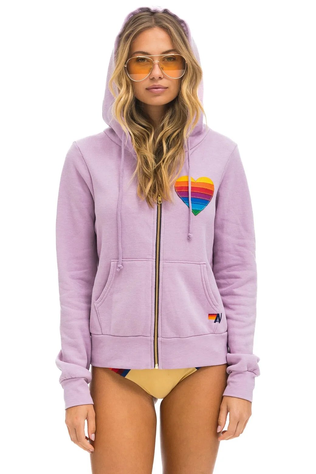 RAINBOW HEART STITCH ZIP HOODIE - MAUVE sold by Aviator Nation product image thumbnail 5
