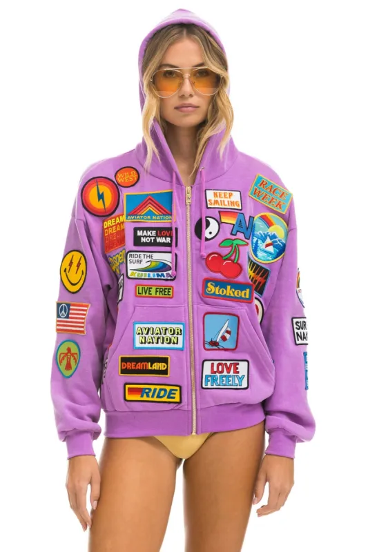 VINTAGE PATCH ZIP HOODIE RELAXED - NEON PURPLE sold by Aviator Nation