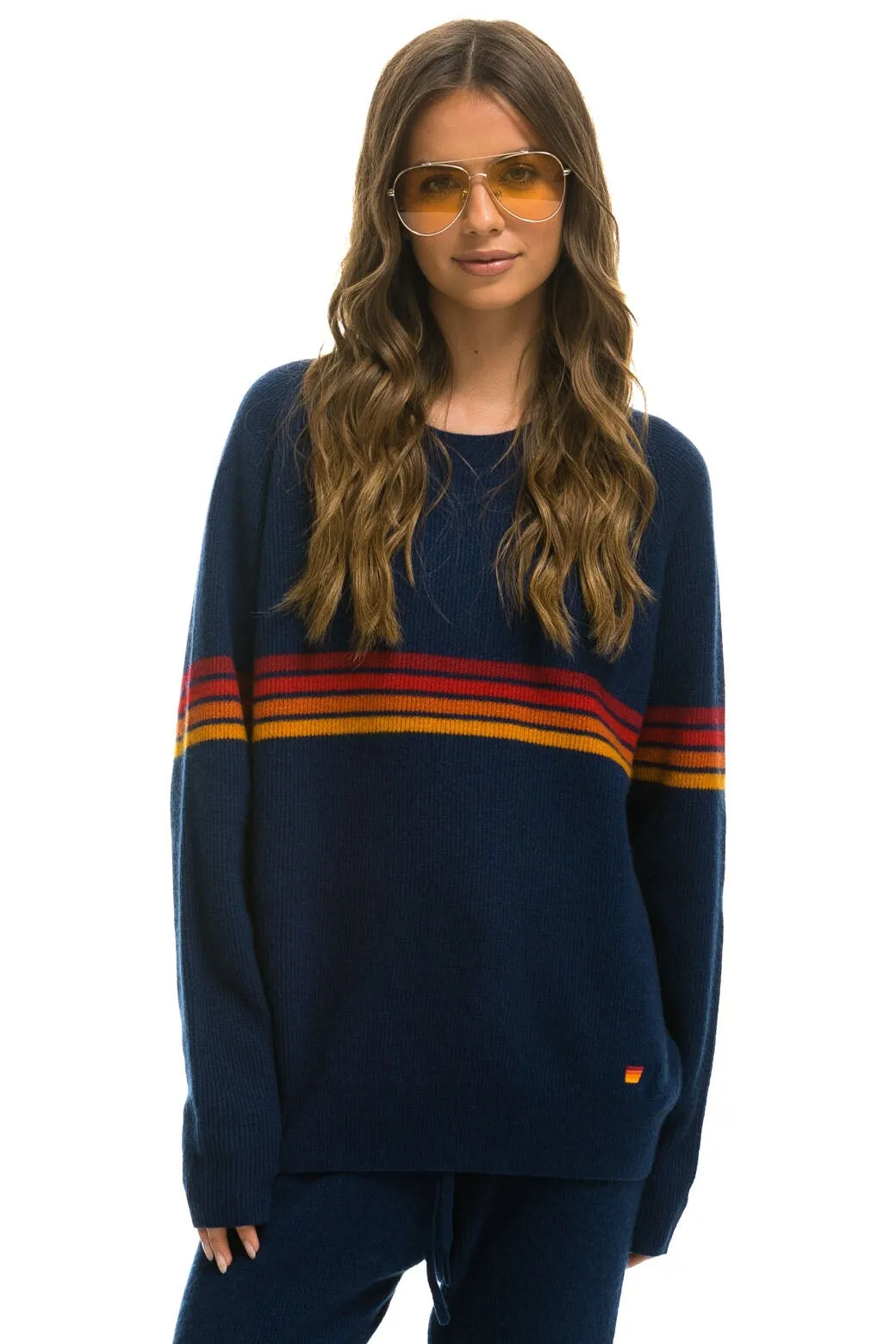 RAINBOW STRIPE 4 UNISEX CASHMERE SWEATER - MIDNIGHT sold by Aviator Nation
