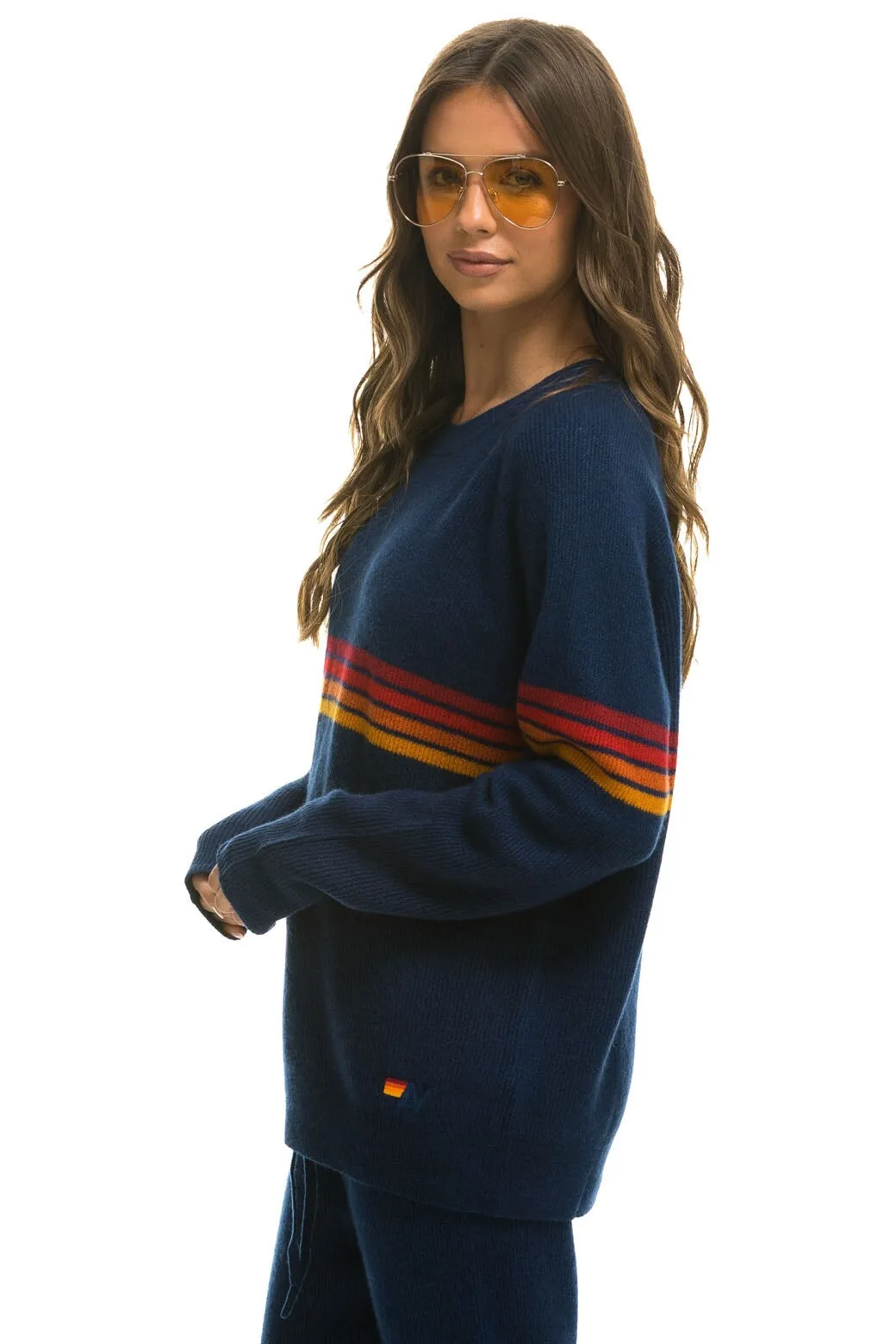 RAINBOW STRIPE 4 UNISEX CASHMERE SWEATER - MIDNIGHT sold by Aviator Nation product image thumbnail 3