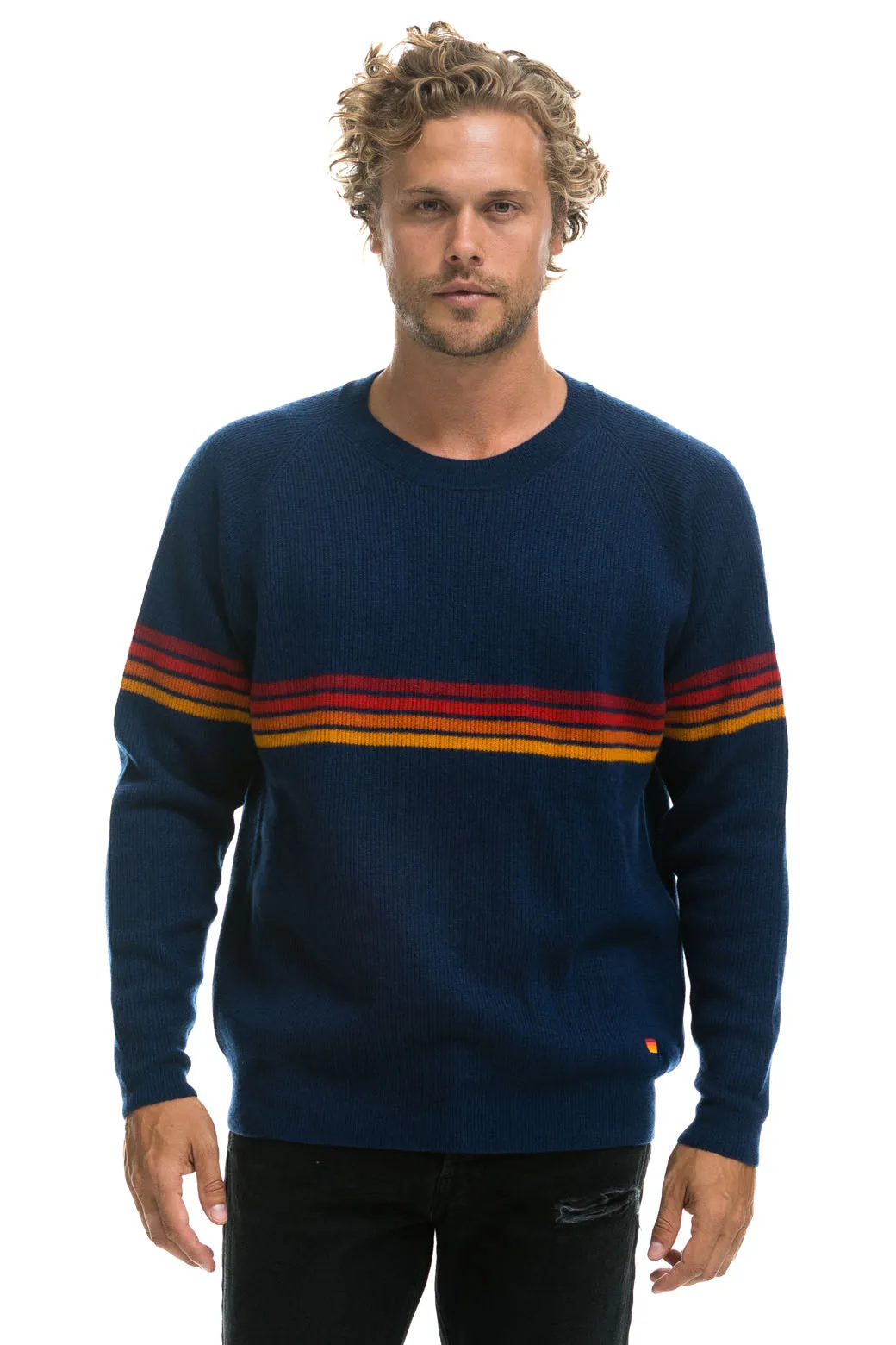RAINBOW STRIPE 4 UNISEX CASHMERE SWEATER - MIDNIGHT sold by Aviator Nation product image thumbnail 2