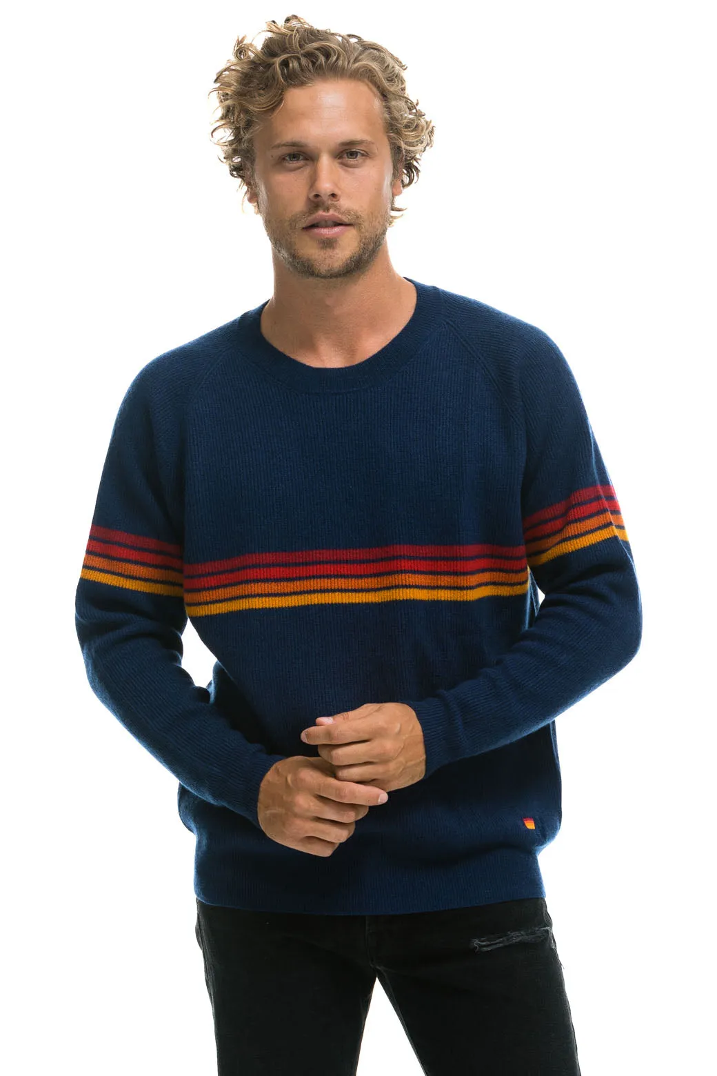 RAINBOW STRIPE 4 UNISEX CASHMERE SWEATER - MIDNIGHT sold by Aviator Nation product image thumbnail 4