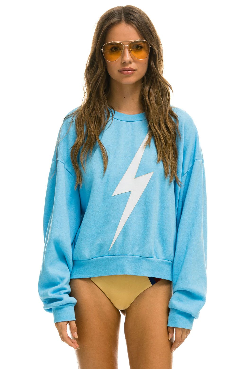 BOLT STITCH RELAXED CREW SWEATSHIRT - SKY // WHITE sold by Aviator Nation