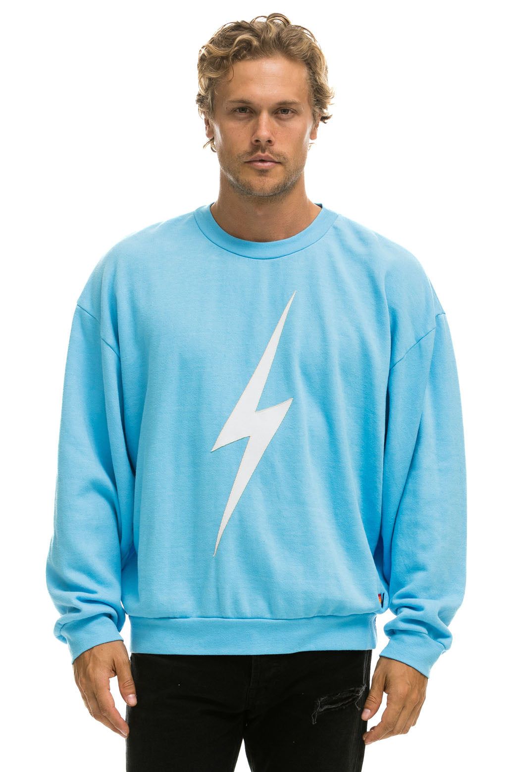 BOLT STITCH RELAXED CREW SWEATSHIRT - SKY // WHITE sold by Aviator Nation product image thumbnail 2