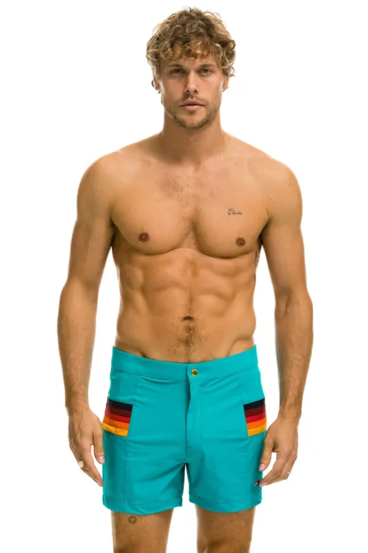 MEN'S HORIZONTAL 5 STRIPE FLEX SHORTS - JADE sold by Aviator Nation