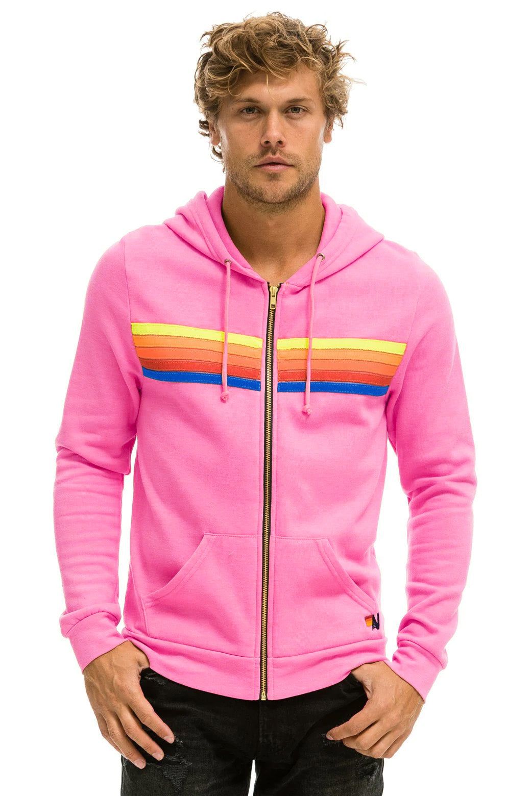 5 STRIPE HOODIE - NEON PINK // NEON RAINBOW sold by Aviator Nation product image thumbnail 2