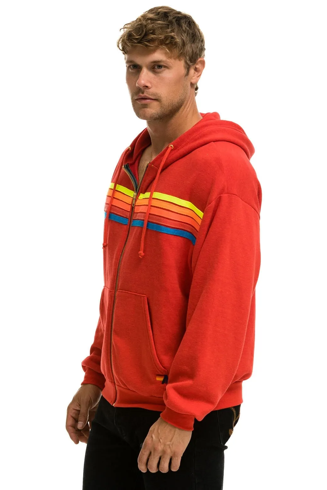 5 STRIPE RELAXED ZIP HOODIE - RED // NEON RAINBOW sold by Aviator Nation product image thumbnail 4