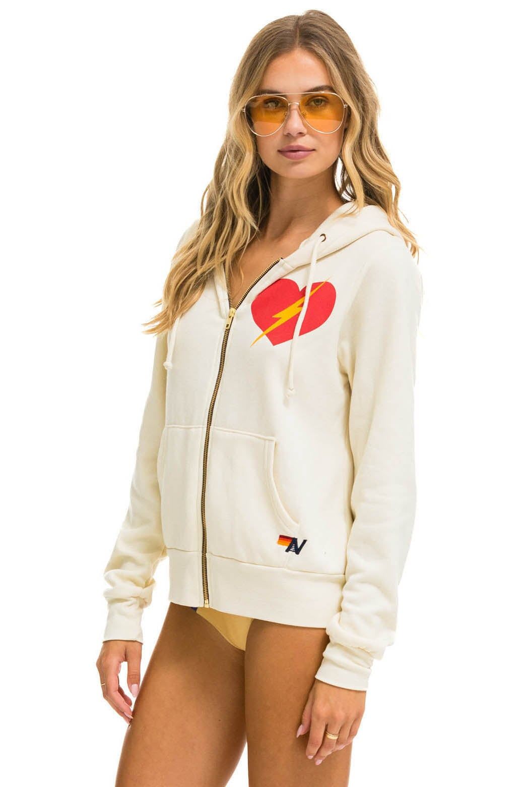 BOLT HEART ZIP HOODIE - VINTAGE WHITE sold by Aviator Nation product image thumbnail 4