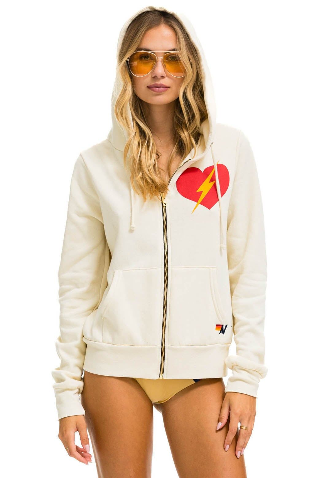 BOLT HEART ZIP HOODIE - VINTAGE WHITE sold by Aviator Nation product image thumbnail 2