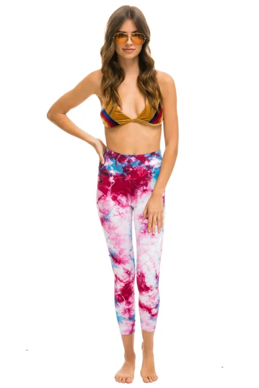 HAND DYED CROPPED HI-RISE LEGGINGS - TIE DYE TURQUOISE sold by Aviator Nation