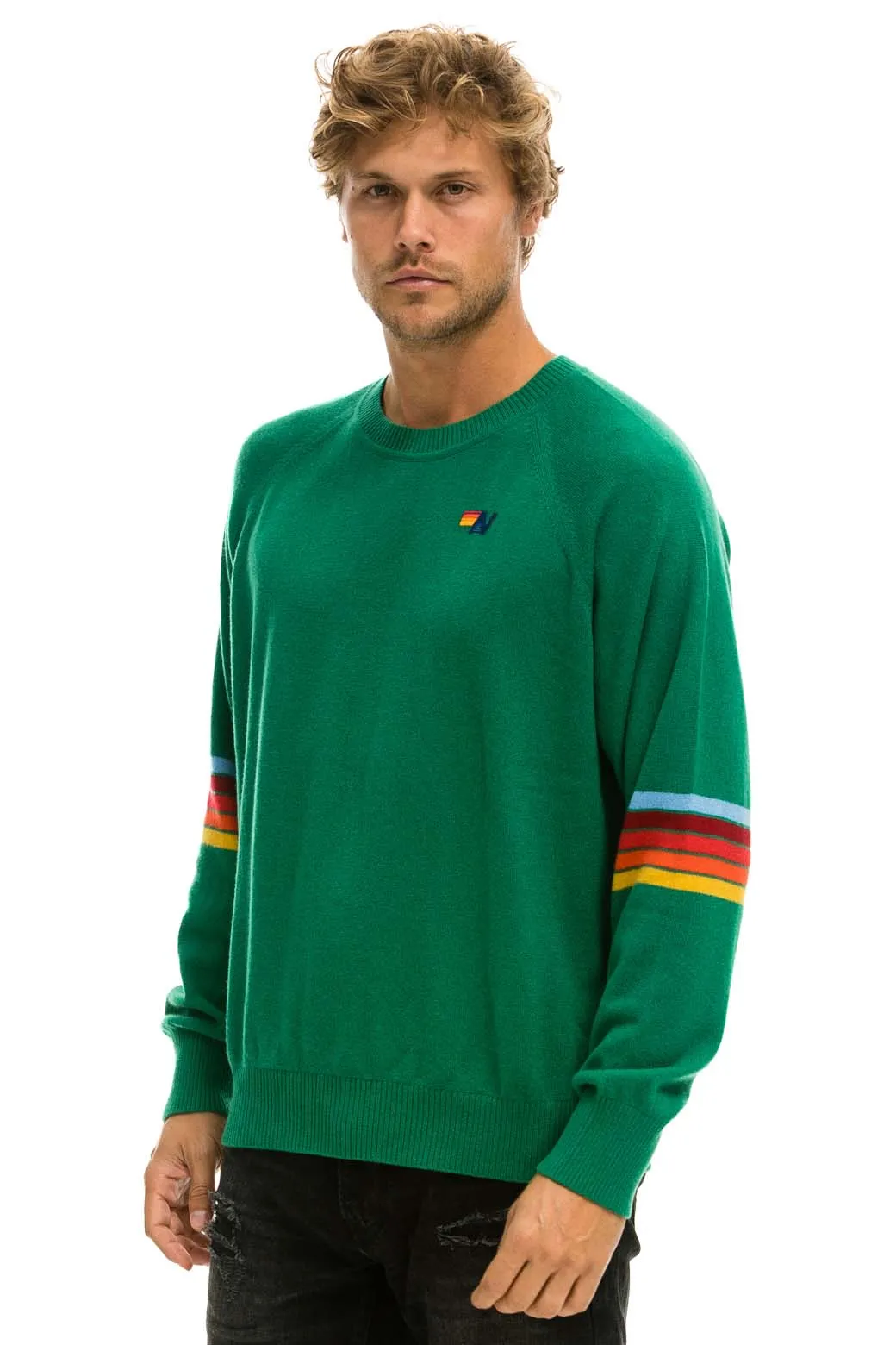 RAINBOW STRIPE SLEEVE UNISEX CASHMERE LIGHT SWEATER - AMAZON sold by Aviator Nation product image thumbnail 5