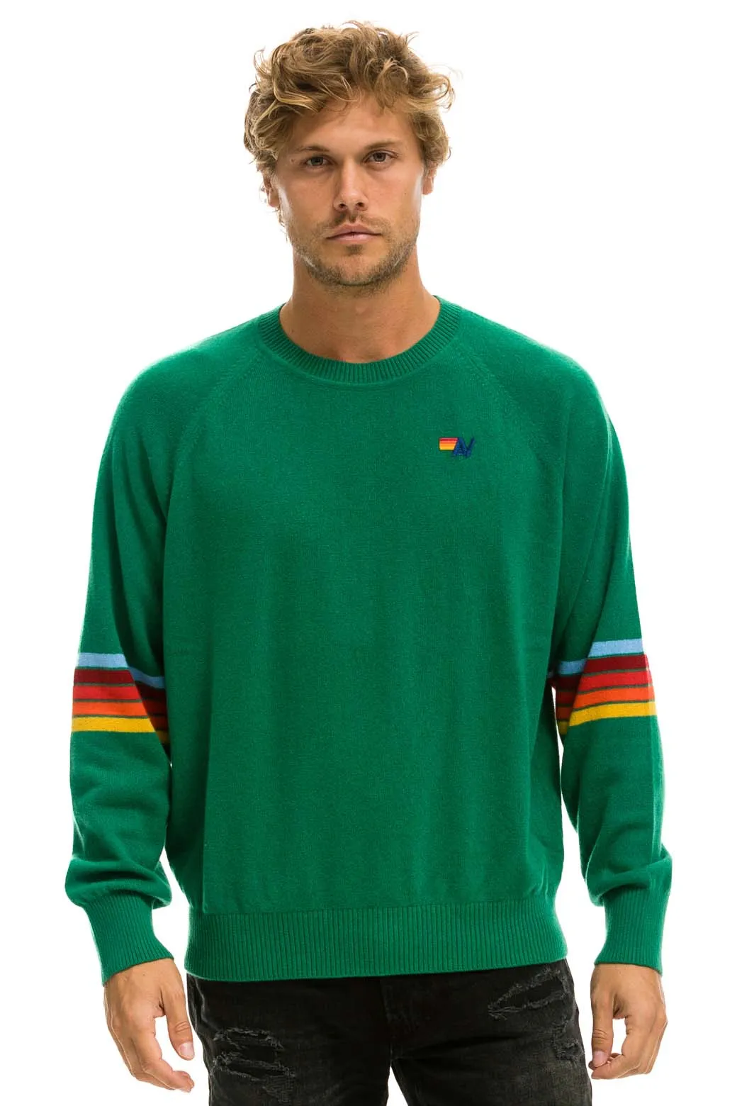 RAINBOW STRIPE SLEEVE UNISEX CASHMERE LIGHT SWEATER - AMAZON sold by Aviator Nation product image thumbnail 2