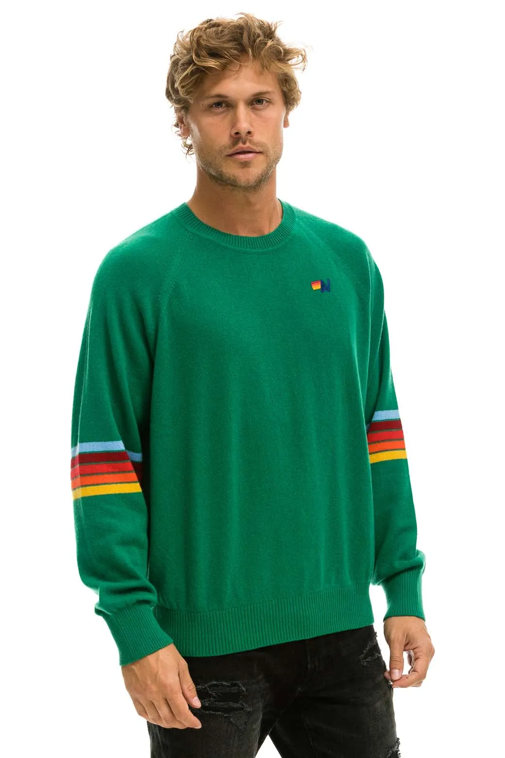 RAINBOW STRIPE SLEEVE UNISEX CASHMERE LIGHT SWEATER - AMAZON sold by Aviator Nation product image thumbnail 4