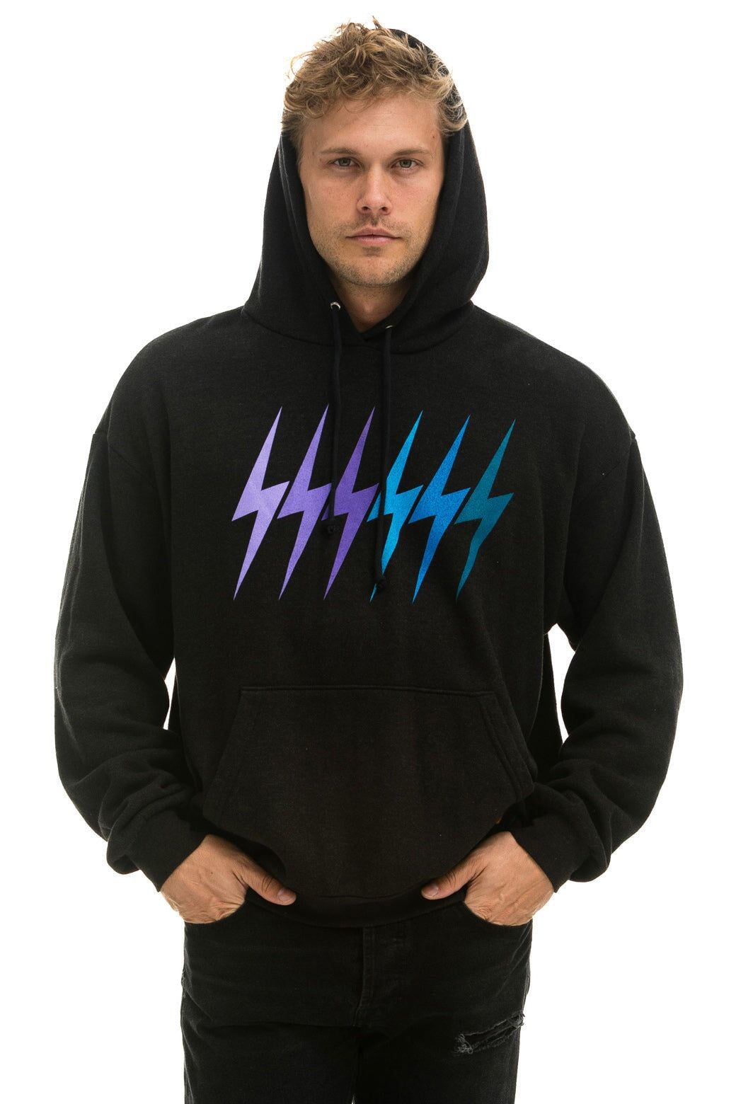BOLT GRADIENT RELAXED PULLOVER HOODIE - BLACK // PURPLE sold by Aviator Nation product image thumbnail 2