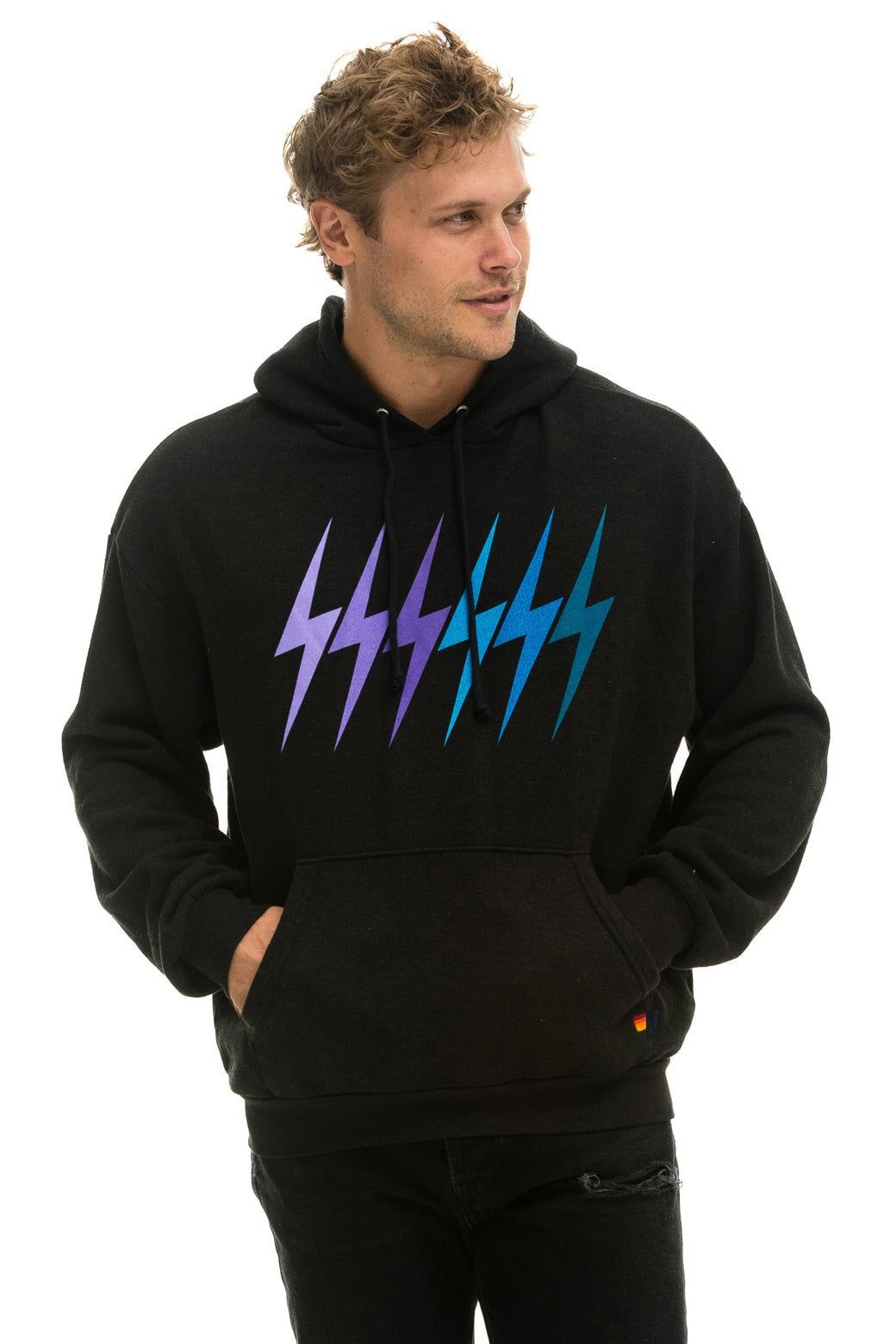 BOLT GRADIENT RELAXED PULLOVER HOODIE - BLACK // PURPLE sold by Aviator Nation product image thumbnail 4