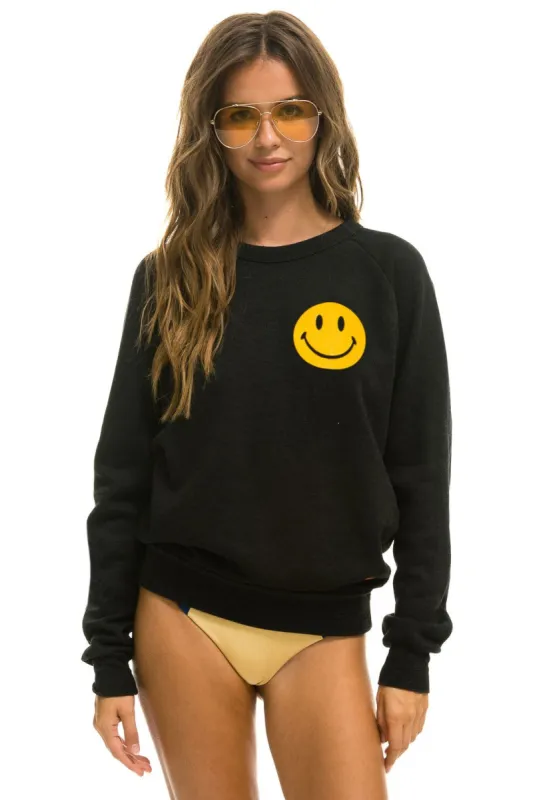SMILEY 2 LIGHT WEIGHT CREW SWEATSHIRT - BLACK sold by Aviator Nation