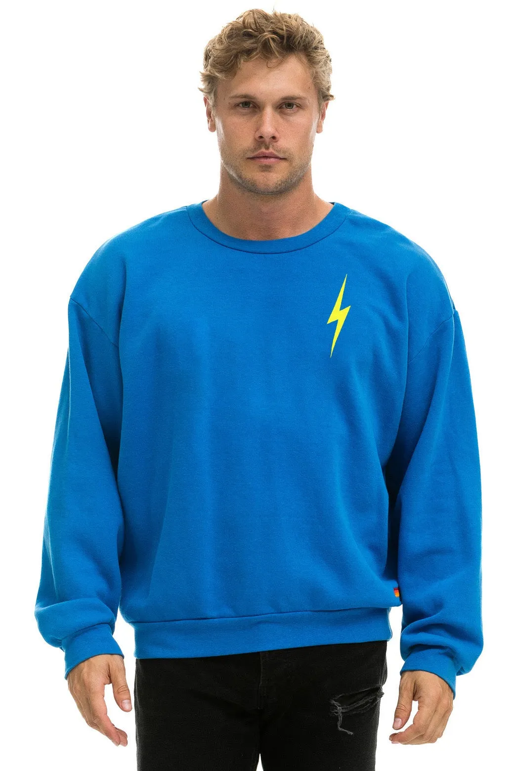 BOLT STITCH RELAXED CREW SWEATSHIRT - OCEAN // NEON YELLOW sold by Aviator Nation product image thumbnail 2