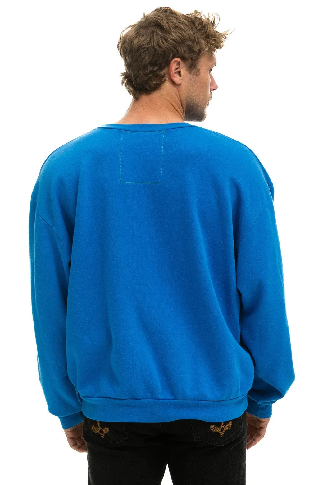 BOLT STITCH RELAXED CREW SWEATSHIRT - OCEAN // NEON YELLOW sold by Aviator Nation product image thumbnail 4