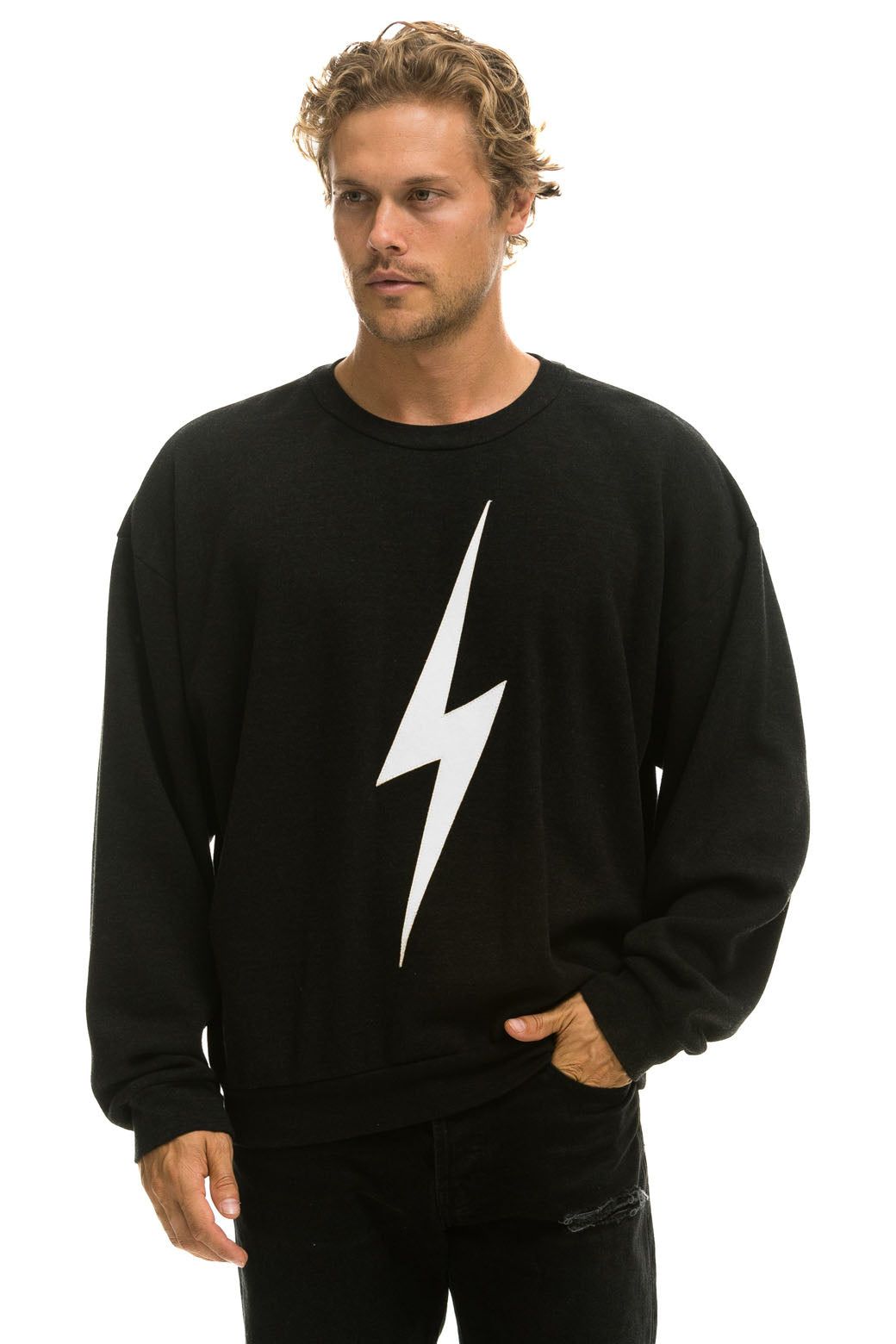 BOLT STITCH RELAXED CREW SWEATSHIRT - BLACK // WHITE sold by Aviator Nation product image thumbnail 4