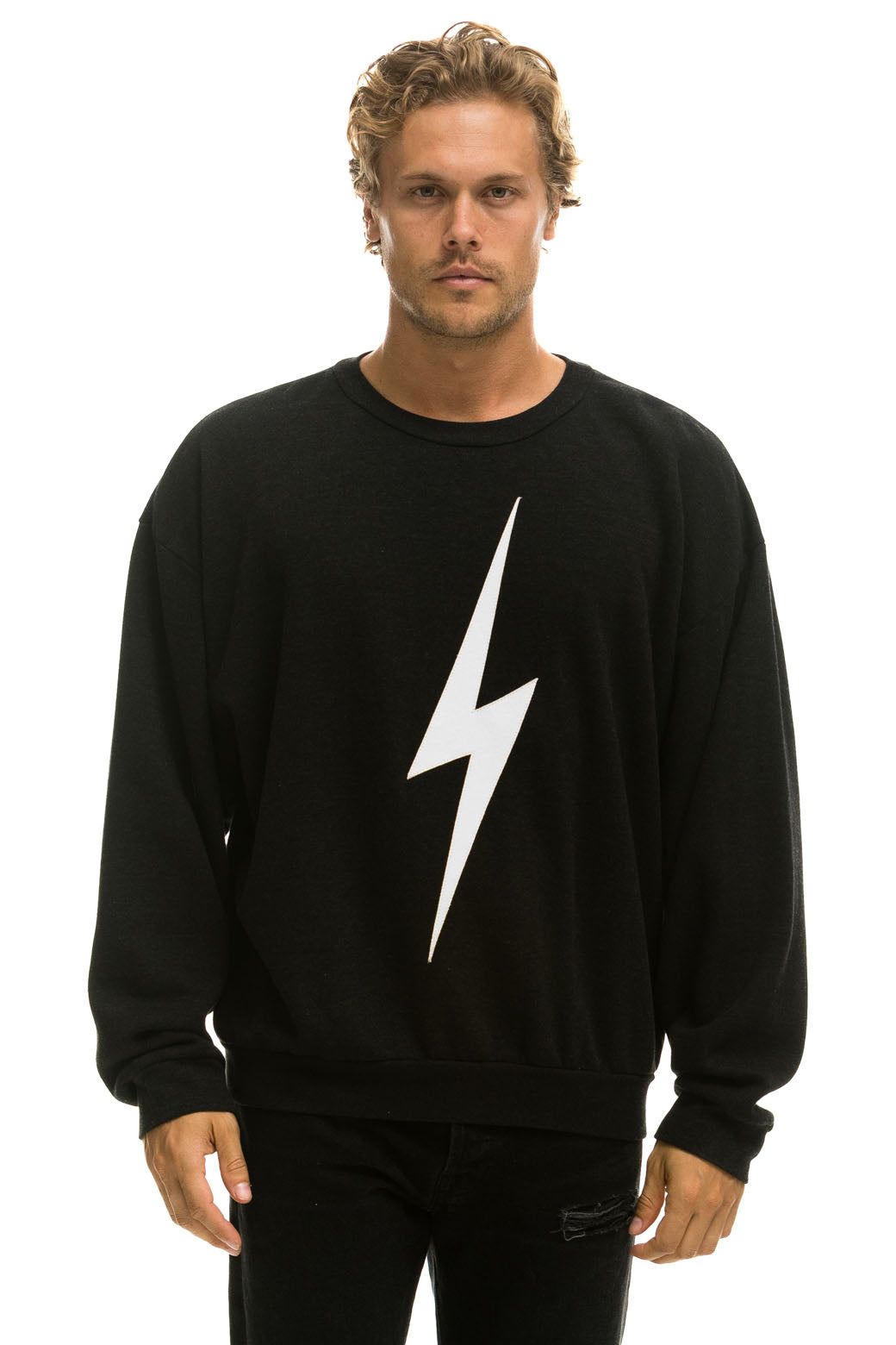 BOLT STITCH RELAXED CREW SWEATSHIRT - BLACK // WHITE sold by Aviator Nation product image thumbnail 2