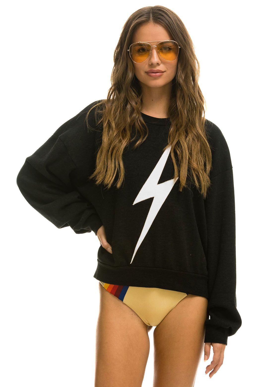 BOLT STITCH RELAXED CREW SWEATSHIRT - BLACK // WHITE sold by Aviator Nation