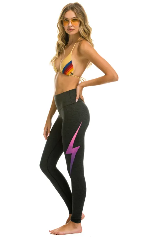 FULL LENGTH HI-RISE BOLT FADE LEGGINGS - CHARCOAL // PINK PURPLE sold by Aviator Nation